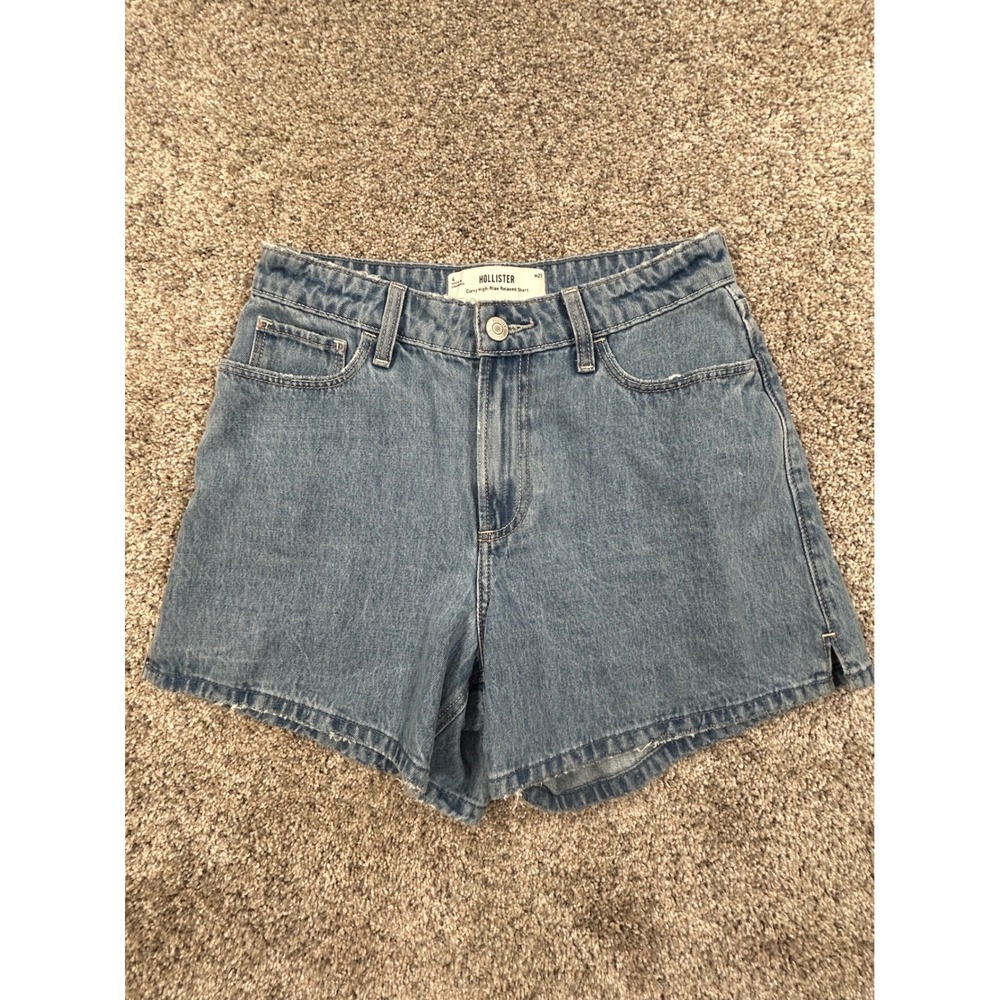 Hollister Curvy High-Rise Relaxed Denim Shorts Medium Wash Blue Size 4 W27 #0918